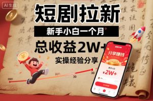 短剧拉新新手小白一个月总收益2W+实操经验分享-副业资源站