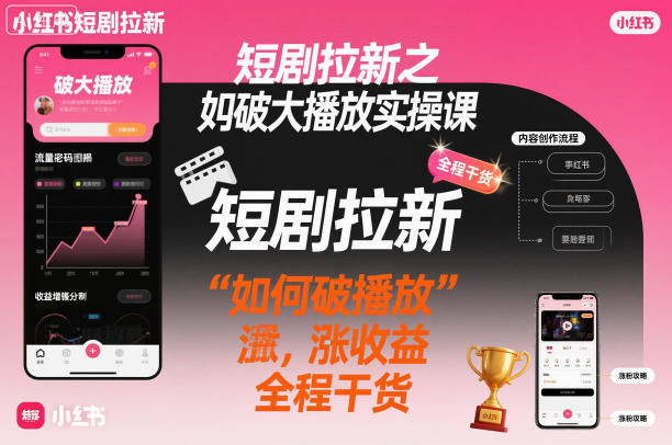 短剧拉新之小红书如何破大播放实操课，如何破播放，涨收益，全程干货-副业资源站