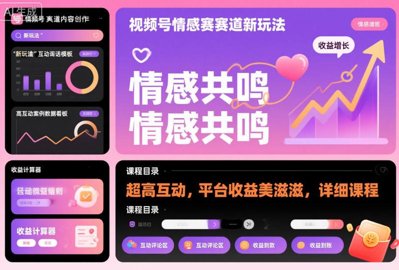 视频号情感赛道新玩法，超高互动，平台收益美滋滋，详细课程-副业资源站