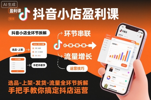 抖音小店盈利课-选品-上架-发货-流量全环节拆解，手把手教你搞定抖店运营-副业资源站