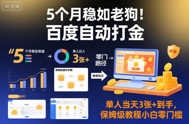 5个月稳如老狗！百度自动打金，单人当天3张+到手，保姆级教程小白零门槛【揭秘】-副业资源站