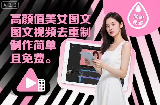 高颜值美女图文视频去重制作教学，制作简单且免费-副业资源站