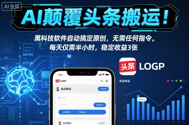 AI颠覆头条搬运！黑科技软件自动搞定原创，无需任何指令。每天仅需半小时，稳定收益3张【揭秘】-副业资源站