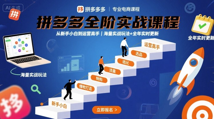 拼多多全阶实战课程，从新手小白到运营高手，海量实战玩法+全年实时更新【2025年10月更新】-副业资源站