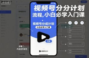 视频号分成计划实操流程，小白必学入门课-副业资源站
