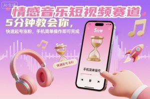情感音乐短视频赛道，5分钟教会你，快速起号涨粉，手机简单操作即可完成-副业资源站