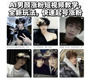 AI男颜涨粉短视频教学，全新玩法，快速起号涨粉-副业资源站