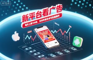 新平台看广告，养好机一条0.3到5米，每天上限100条，支持苹果安卓可批量操作-副业资源站