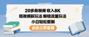20多条视频收入8K，短视频新玩法，解锁流量玩法，小白轻松复制-副业资源站