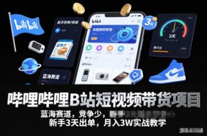 哔哩哔哩B站短视频带货项目,蓝海赛道,竞争少,新手3天出单,月入3W实战教学-副业资源站