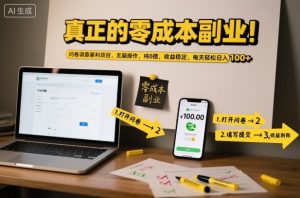 真正的零成本副业！问卷调查暴利项目，无脑操作，纯0撸，收益稳定，每天轻松日入100+【揭秘】-副业资源站