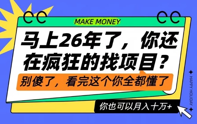 26年了，不要再疯狂的找项目了，看完这个你也可以月入十个W【揭秘】-副业资源站