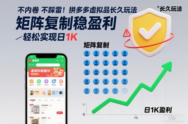 不内卷不踩雷！拼多多虚拟品长久玩法，矩阵复制稳盈利，轻松实现日1K【揭秘】-副业资源站