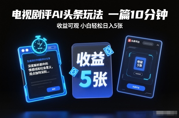 电视剧评AI头条玩法，一篇10分钟，收益可观，小白轻松日入5张+【独家】-副业资源站