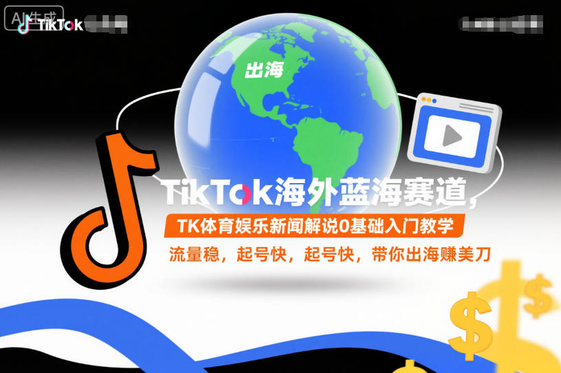TikTok海外蓝海赛道，TK体育娱乐新闻解说0基础入门教学，流量稳，起号快，带你出海賺美刀-副业资源站