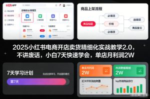 2025小红书电商开店卖货精细化实战教学2.0，不讲废话，小白7天快速学会，单店月利润2W-副业资源站