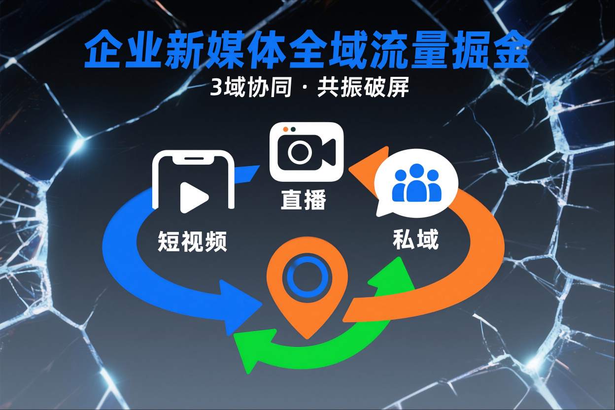 短视频全域商业模式，企业新媒体全域流量掘金，3域协同，共振破屏，短视频-直播-私域-地域-副业资源站