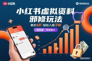 小红书虚拟资料邪修玩法，单价68，轻松入账3W，信息差玩法，市场庞大-副业资源站
