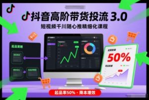 抖音高阶带货投流3.0，短视频千川随心推精细化课程，起品率50%-副业资源站