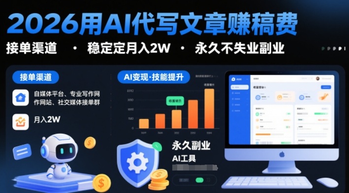2026用AI代写文章賺稿费，提供接单渠道，稳定月入2W，永久不失业副业-副业资源站