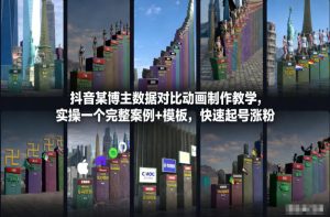 抖音某博主数据对比动画制作教学，实操完整案例+模板，快速起号涨粉-副业资源站