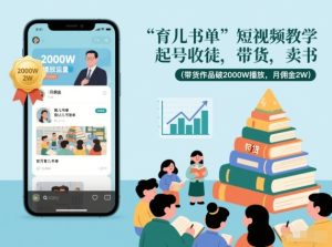 育儿书单短视频教学，起号收徒，带货，卖书（带货作品破2000W播放，月佣金2W）-副业资源站