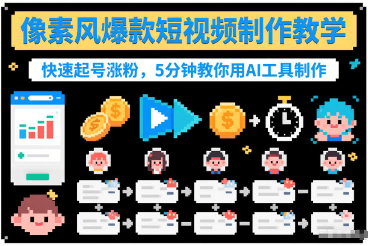 像素风爆款短视频制作教学，快速起号涨粉，5分钟教你用AI工具制作-副业资源站