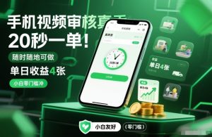 手机视频审核真香！20秒一单，随时随地可做，单日收益4张，小白零门槛冲【揭秘】-副业资源站