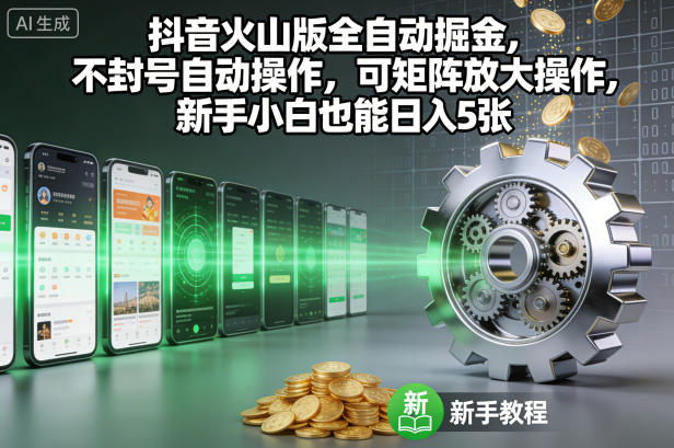 抖音火山版全自动掘金，不封号自动操作，可矩阵放大操作，新手小白也能日入5张【揭秘】-副业资源站