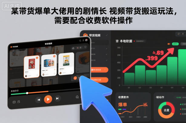 某带货爆单大佬用的剧情长视频带货搬运玩法，需要配合收费软件操作-副业资源站