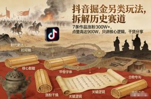 抖音掘金另类玩法，拆解历史赛道，7条作品涨粉300W+，点赞量高达900W，只讲核心逻辑，干货分享-副业资源站
