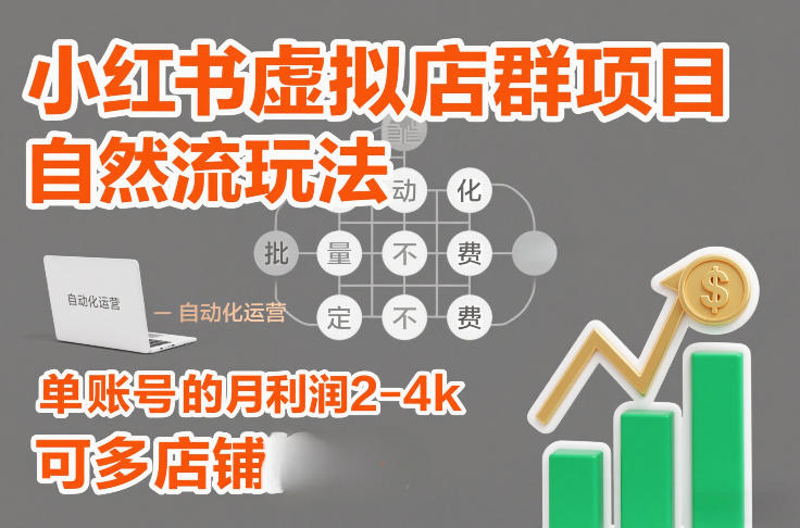 小红书虚拟店群项目，自然流玩法，批量自动化，稳定不费号，单账号的月利润2-4k，可多店矩阵-副业资源站