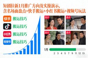 短剧拉新1月推广方向及实操演示,含名场面盘点+快手搬运+小红书搬运+视频号玩法-副业资源站