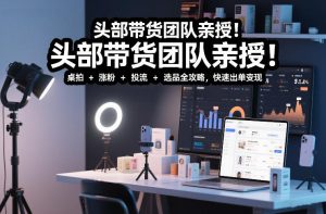 头部带货团队亲授！专业短视频实拍带货课：桌拍+涨粉+投流+选品全攻略，快速出单变现，月入2w+-副业资源站