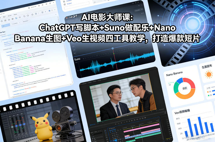 AI电影大师课：ChatGPT写脚本+Suno做配乐+Nano Banana生图+Veo生视频，打造爆款短片-副业资源站