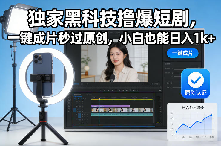 独家黑科技撸爆短剧，一键成片秒过原创，小白也能日入1k+【揭秘】-副业资源站