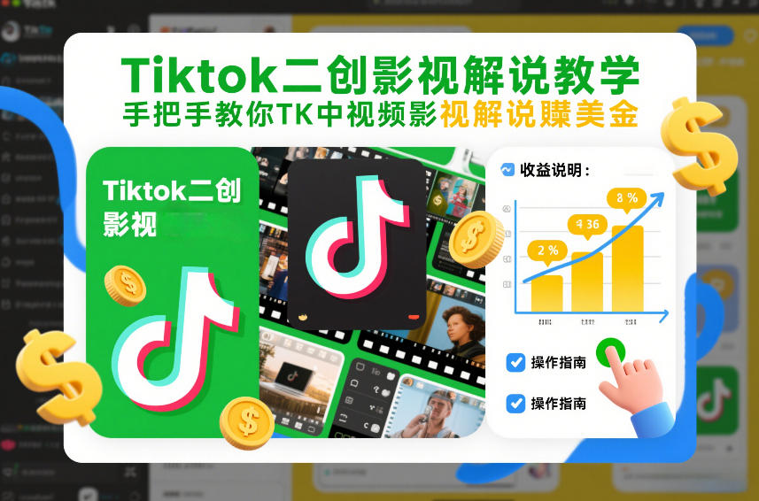 Tiktok二创影视解说教学，手把手教你TK中视频影视解说賺美金（更新26年1月）-副业资源站