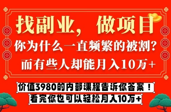 价值3980的网创内部课程，告诉你互联网创业月入10个W的秘密【揭秘】-副业资源站