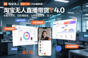 淘宝无人直播带货14.0（2026最新版）：合规不封号，公私域结合，玩法超简单，日入1k+【揭秘】-副业资源站