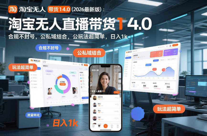 淘宝无人直播带货14.0（2026最新版）：合规不封号，公私域结合，玩法超简单，日入1k+【揭秘】-副业资源站