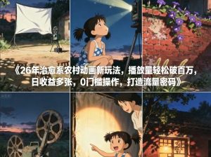 26年治愈系农村动画新玩法，播放量轻松破百万，日收益多张，0门槛操作，打造流量密码-副业资源站