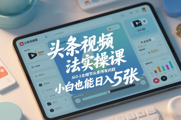 头条视频玩法实操课，从0-1全细节头条所有问题，小白也能日入5张-副业资源站