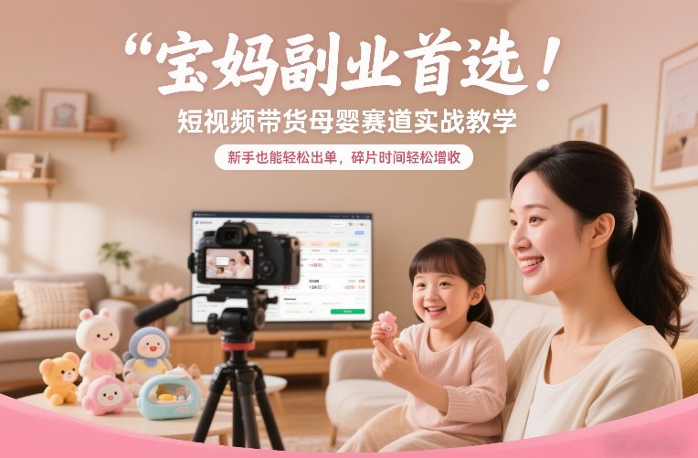 宝妈副业首选！短视频带货母婴赛道实战教学，新手也能轻松出单，碎片时间轻松增收-副业资源站