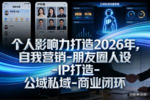 个人影响力打造2026年，自我营销-朋友圈人设-IP打造-公域私域-商业闭环-副业资源站