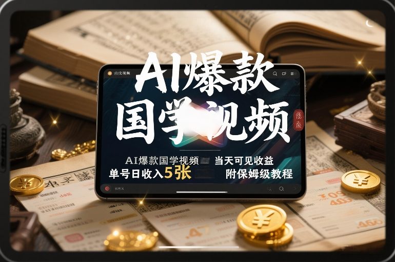 AI爆款国学视频，独家起号方法，小白直接上手，当天可见收益，单号日收入5张+附保姆级教程-副业资源站