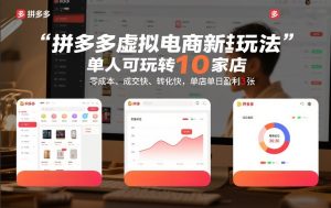 拼多多虚拟电商新玩法，单人可玩转10家店，零成本、成交快、转化快，单店单日盈利3张【揭秘】-副业资源站