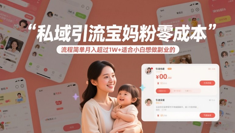 私域引流宝妈粉零成本流程简单月入超过1W+适合小白想做副业的-副业资源站