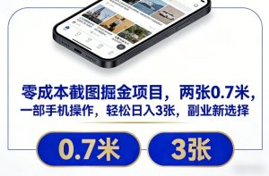 零成本截图掘金项目，两张0.7米，一部手机操作，轻松日入3张，副业新选择【揭秘】-副业资源站