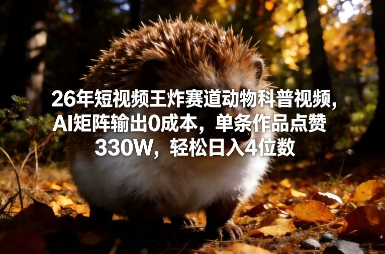 26年短视频王炸赛道动物科普视频，AI矩阵输出0成本，单条作品点赞330W，轻松日入4位数-副业资源站