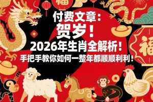 付费文章：贺岁！2026年生肖全解析！手把手教你如何一整年都顺顺利利！-副业资源站